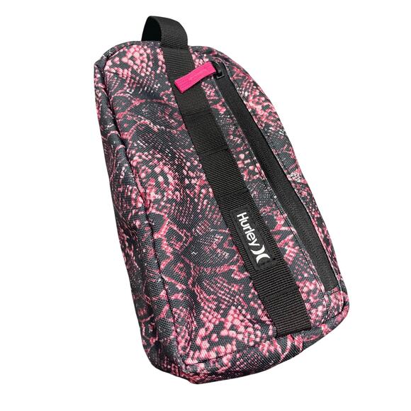HURLEY COSMETICS BAG TRAVEL VIVID PINK BLACK SNAKE PRINT VERSATILE ANIMAL PRINT - Picture 6 of 16